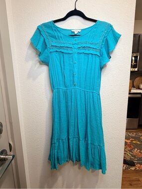 Mine Women’s Tiered Teal Midi-Dress with Elastic Waist